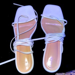 white sandal heels